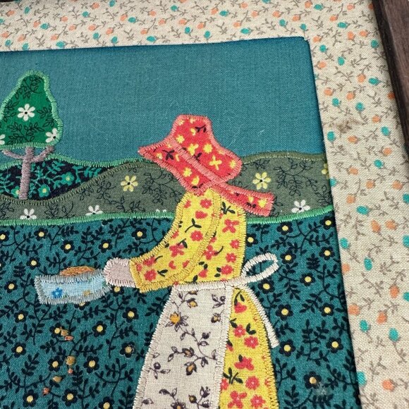 HANDMADE Wooden Framed Fabric Quilt pattern Country Farm Folk Wall Art - Picture 5 of 13